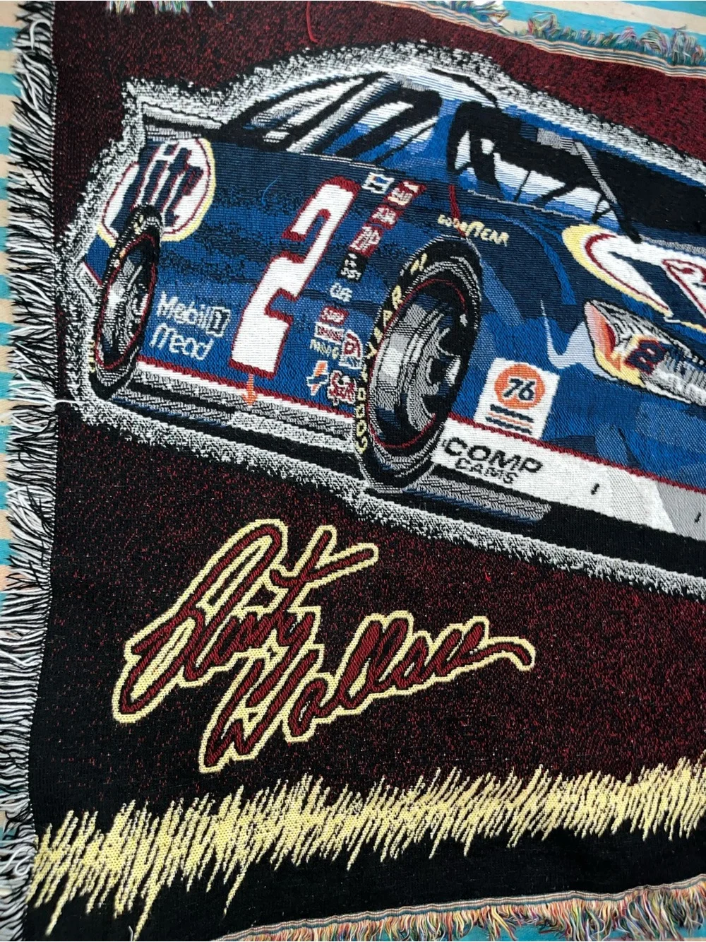 vintage Rusty Wallace #2 Blue Deuce NASCAR woven tapestry throw blanket race car